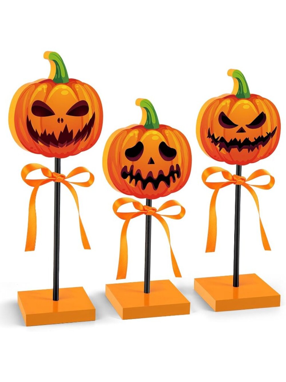 🎃3PCS Orange Halloween Wooden Pumpkin Signs Fall Home Kitchen Table Decoration
